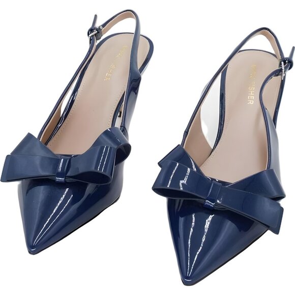 Marc Fisher Allon Bow Slingback Patent Heels Dark Blue Women's US 10M - Picture 5 of 6